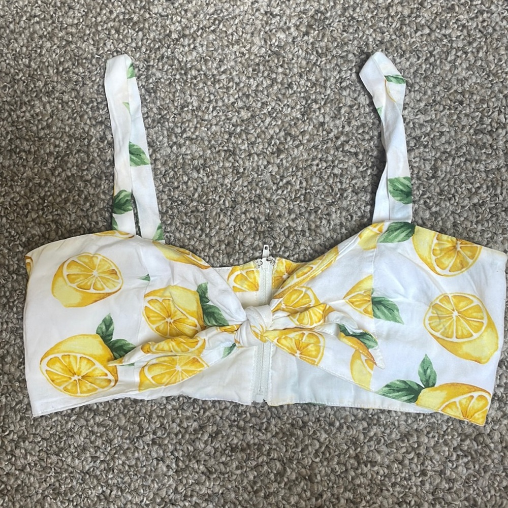 Lemon Print Tie Front Top